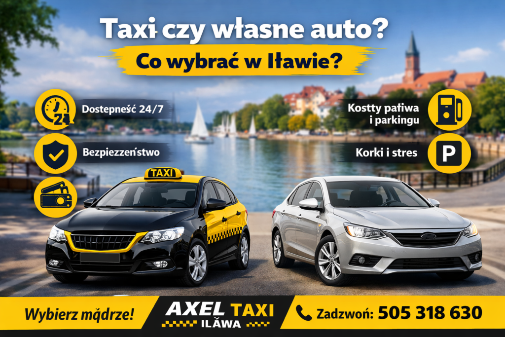 Porównanie taxi i samochodu prywatnego w Iławie – Axel Taxi, dostępność 24/7, bezpieczeństwo i oszczędność