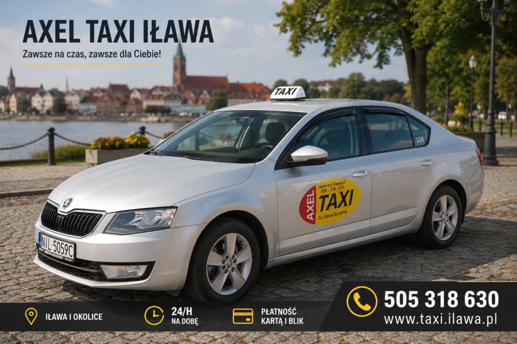 AXEL TAXI IŁAWA – srebrna Skoda taxi nad Jeziorakiem oferująca całodobowy transport w Iławie.